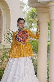 Women’s Kora Cotton Lehenga with Bandhani Kutchi Work Top