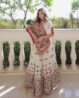 Women’s White Multicolor Gujarati Navratri Lehenga Choli