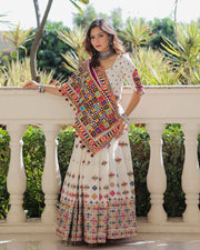 Women’s White Multicolor Gujarati Navratri Lehenga Choli