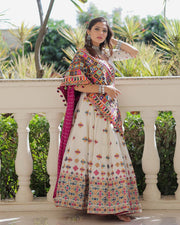Women’s White Multicolor Gujarati Navratri Lehenga Choli