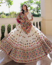 Women’s White Multicolor Gujarati Navratri Lehenga Choli