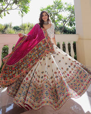 Women’s White Multicolor Gujarati Navratri Lehenga Choli