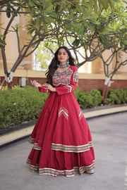 Women’s Kora Cotton Lehenga with Gamthi Embroidery & Gota Patti Work