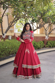 Women’s Kora Cotton Lehenga with Gamthi Embroidery & Gota Patti Work