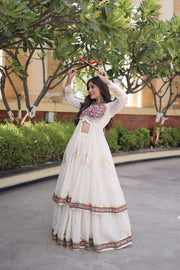 Women’s Kora Cotton Lehenga with Gamthi Embroidery & Gota Patti Work