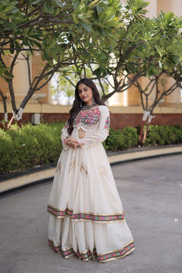 Women’s Kora Cotton Lehenga with Gamthi Embroidery & Gota Patti Work