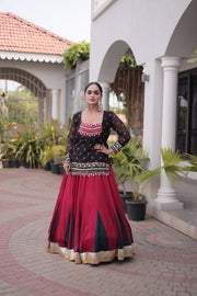 Women’s Rayon Lehenga Choli with Kutchi Work & Bandhani Jacket