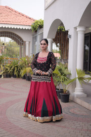 Women’s Rayon Lehenga Choli with Kutchi Work & Bandhani Jacket