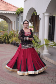 Women’s Rayon Lehenga Choli with Kutchi Work & Bandhani Jacket