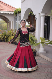 Women’s Rayon Lehenga Choli with Kutchi Work & Bandhani Jacket