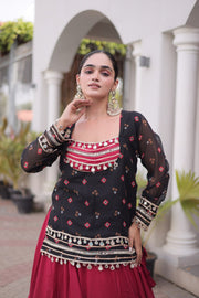 Women’s Rayon Lehenga Choli with Kutchi Work & Bandhani Jacket
