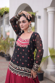 Women’s Rayon Lehenga Choli with Kutchi Work & Bandhani Jacket