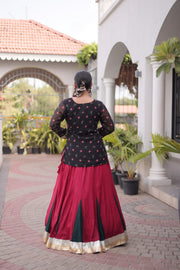 Women’s Rayon Lehenga Choli with Kutchi Work & Bandhani Jacket