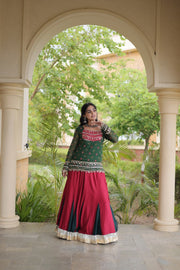 Women’s Rayon Lehenga Choli with Kutchi Work & Bandhani Jacket