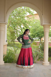 Women’s Rayon Lehenga Choli with Kutchi Work & Bandhani Jacket