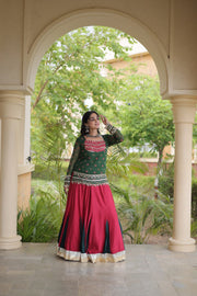 Women’s Rayon Lehenga Choli with Kutchi Work & Bandhani Jacket