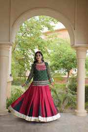 Women’s Rayon Lehenga Choli with Kutchi Work & Bandhani Jacket