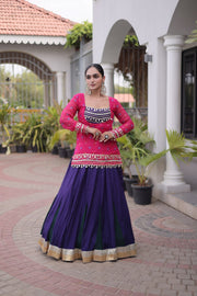 Women’s Rayon Lehenga Choli with Kutchi Work & Bandhani Jacket
