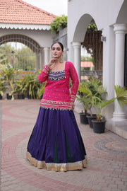 Women’s Rayon Lehenga Choli with Kutchi Work & Bandhani Jacket