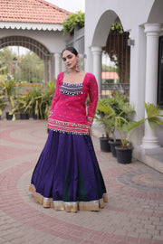 Women’s Rayon Lehenga Choli with Kutchi Work & Bandhani Jacket