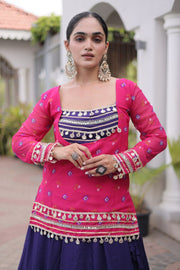 Women’s Rayon Lehenga Choli with Kutchi Work & Bandhani Jacket