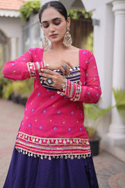 Women’s Rayon Lehenga Choli with Kutchi Work & Bandhani Jacket