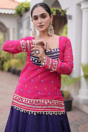 Women’s Rayon Lehenga Choli with Kutchi Work & Bandhani Jacket