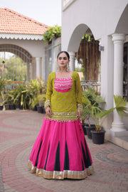 Women’s Rayon Lehenga Choli with Kutchi Work & Bandhani Jacket