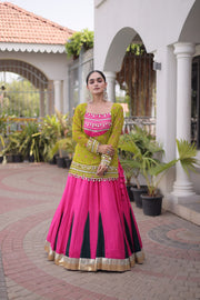 Women’s Rayon Lehenga Choli with Kutchi Work & Bandhani Jacket