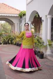 Women’s Rayon Lehenga Choli with Kutchi Work & Bandhani Jacket