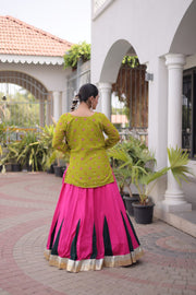 Women’s Rayon Lehenga Choli with Kutchi Work & Bandhani Jacket