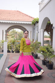 Women’s Rayon Lehenga Choli with Kutchi Work & Bandhani Jacket