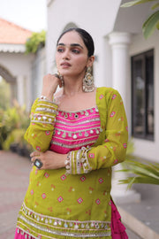 Women’s Rayon Lehenga Choli with Kutchi Work & Bandhani Jacket
