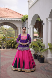 Women’s Rayon Lehenga Choli with Kutchi Work & Bandhani Jacket