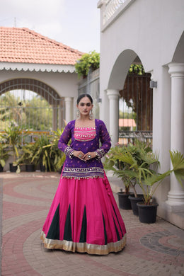 Women’s Rayon Lehenga Choli with Kutchi Work & Bandhani Jacket