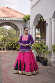 Women’s Rayon Lehenga Choli with Kutchi Work & Bandhani Jacket