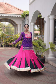Women’s Rayon Lehenga Choli with Kutchi Work & Bandhani Jacket