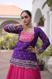 Women’s Rayon Lehenga Choli with Kutchi Work & Bandhani Jacket