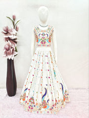 Girls Peacock Embroidered Georgette Lehenga Choli with Dupatta