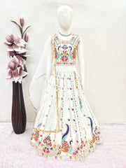 Girls Peacock Embroidered Georgette Lehenga Choli with Dupatta