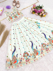 Girls Peacock Embroidered Georgette Lehenga Choli with Dupatta