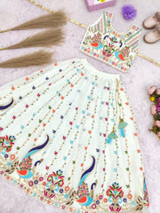 Girls Peacock Embroidered Georgette Lehenga Choli with Dupatta