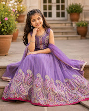 Girls Purple Embroidered Treditional Lehenga Choli with Dupatta
