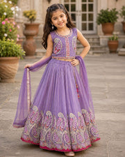 Girls Purple Embroidered Treditional Lehenga Choli with Dupatta