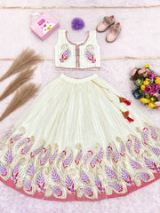 Girls Purple Embroidered Treditional Lehenga Choli with Dupatta