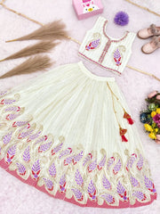 Girls Purple Embroidered Treditional Lehenga Choli with Dupatta