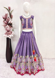 Girls Purple Embroidered Treditional Lehenga Choli with Dupatta