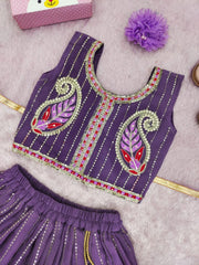 Girls Purple Embroidered Treditional Lehenga Choli with Dupatta