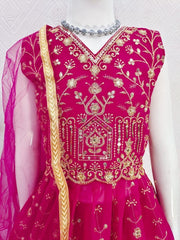 Girls Maroon Embroidered Lehenga Choli with Dupatta