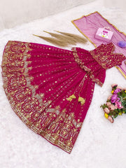 Girls Maroon Embroidered Lehenga Choli with Dupatta